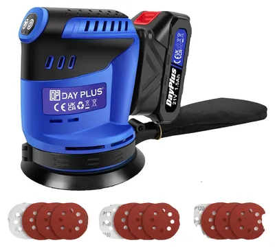 Obrázok produktu pre Akumulátorový excentrický brúska, 21 V, výkon 190 W, brúsna doska 125 mm, 3-stupňová regulácia, rýchlosť brúsenia 22 000 otáčok za minútu