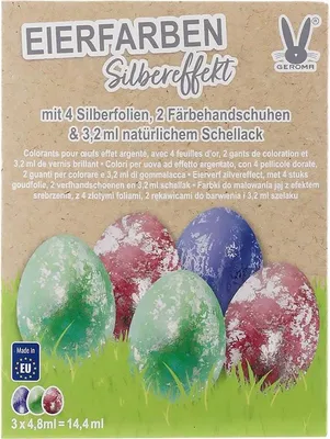Produktbild von Eierfarben Silbereffekt 3 Farben mit Goldfolie, Schellack & Färbehandschuhe