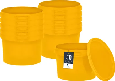 Produktbild von BenBow Eimer mit Deckel 0,5L x10 Gelb - lebensmittelecht, stabil, luftdicht, auslaufsicher, geruchsneutral - Plastikeimer mit Henkel - leer