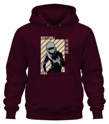 Zdjęcie produktu dla Bluza z kapturem uni  z motywem Satoru Gojo z anime „Jujutsu Kaisen”, w kolorze bordowym, rozmiar 3XL