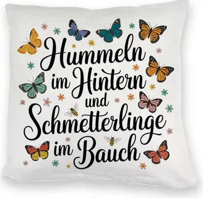 Produktbild von Frühlingsspruch Kuschelkissen mit Hummeln und Schmetterlingen