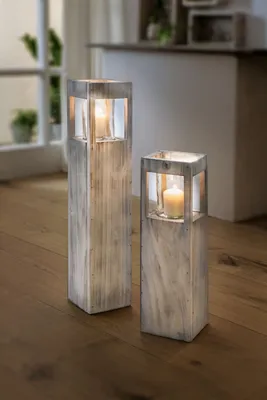 Produktbild von Windlichtsäule Shabby-Charme klein 50cm Holz & Glas