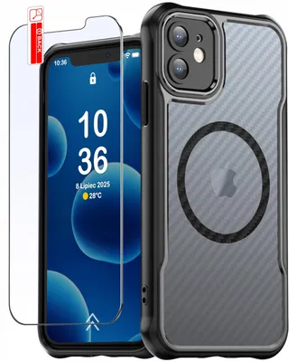 Zdjęcie produktu dla Etui Czarne Matowe Pancerne Wzmacniane Do Magsafe Do Iphone 12 + Szkło