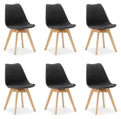 Produktbild von Küchenstuhl 6er Set Schwarz Schalenstuhl Kunststoff Holzbeine Esszimmerstuhl Skandinavisch