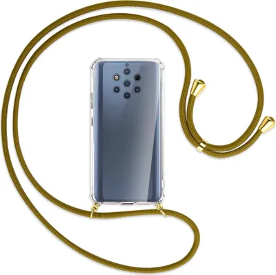 Produktbild von Handykette Backcover-Schutzhülle mit Band (Metall goldfarben) für Nokia 9 PureView - khaki