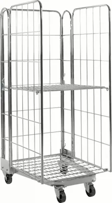 Produktbild von Kongamek Rollcontainer verzinkt 800x730x1910mm stapelbar mit Gitterboden und 3 Gitterwänden ohne Bremse