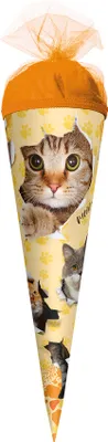 Produktbild von ROTH Geschenk-Schultüte klein Katzenparty 35 cm rund Tüllverschluss Zuckertüte Schulanfang