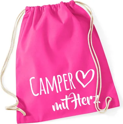 Produktbild von Huuraa Turnbeutel Camper mit Herz 12 Liter Fuchsia Baumwolle Rucksack Geschenkidee