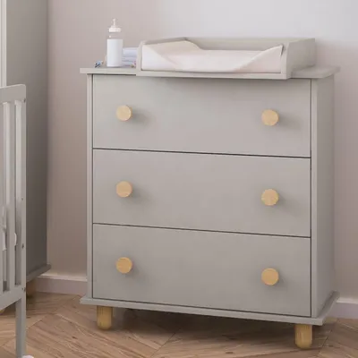 Produktbild von ZEE LUMI Kaschmir 83x93x48 cm Wickelkommode mit 3 Schubladen Abnehmbarer Wickelaufsatz Holzdetails Skandinavisches Design Babyzimmer Kommode