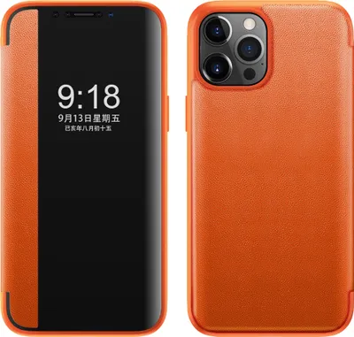 Produktbild von iPhone 13 Pro Max Hülle, Schlank Kunstleder Klapp Ledertasche Schutzhülle für iPhone 13 Pro Max Orange