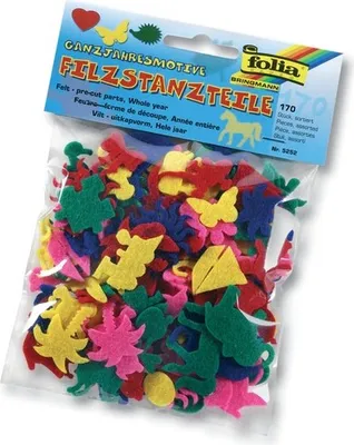 Produktbild von Folia Filzstanzteile Ganzjahresmotive, verschiedene Größen und Farben, mehrfarbig, 170-teilig (1 Set)