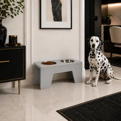 Productafbeelding van QLS Voerbakstandaard, 24,5 cm, metaal, voor honden en katten, grijs, artikelnummer 11513, AI-gegenereerde afbeelding