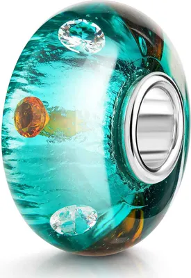 Produktbild von MATERIA by Matthias Wagner Glas Bead türkis mit Glitzerfolie und Zirkonia orange weiß 945