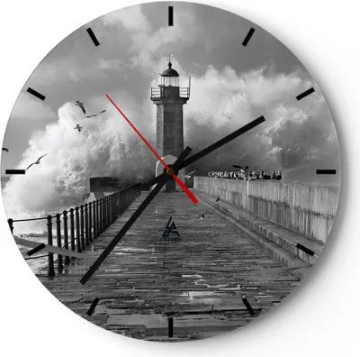 Produktbild von Wanduhr - Rund - Glasuhr - Laterne Meer Portugal - 30x30cm - Schleichendes Uhrwerk - Lautlos - zum Aufhängen bereit - Dekoration Modern - Wanddekoration aus Glas - C3AR30x30-4913