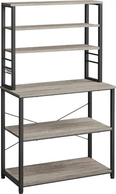 Obrázek produktu pro VASAGLE Kuchyňský regál Kávovar 6 polic a 6 háčků pro mikrovlnnou troubu Ocelový rám Průmyslový styl 40 x 80 x 167 cm Šedohnědá a černá barva