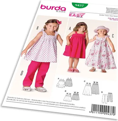 Zdjęcie produktu dla Wzór Burda 9437 – Prosta sukienka dziecięca, długa sukienka letnia, spodnie