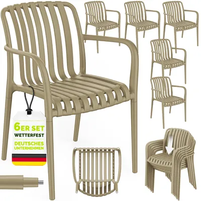Immagine prodotto di Set da 6 sedie da giardino tillvex® impilabili e resistenti alle intemperie con braccioli | Sedie da esterno con portata fino a 120 kg | Sedie da giardino per esterni | Sedie da terrazza, mobili da giardino, balcone, giardino e terrazza