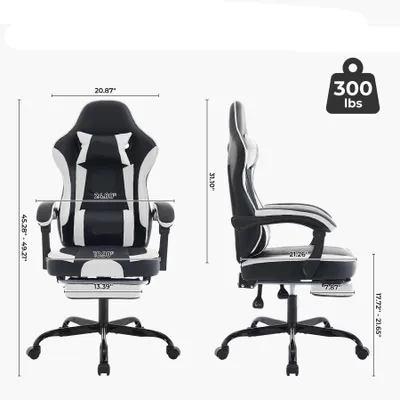 Obrázok produktu pre Ergonomická herná stolička s bedrovou oporou - čierna kancelárska stolička z umelého koženého materiálu (PU)