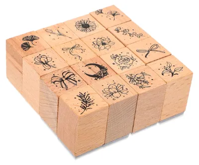 Produktbild von 16-teiliges Set Holzstempel für DIY-Scrapbooking, Tagebücher und Karten mit Pflanzenmotiven