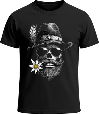 Produktbild von Herren T-Shirt für das Skull mit Trachtenhut & Edelweiß Fun-Shirt Trachtenshirt Bierfest Saufen Outfit Moonworks®