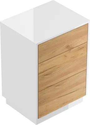 Produktbild von Design Nachttisch Lux M 50cm stehend, 3 Pushauszüge Weiß Hgl Eiche : Weiss hochglanz / Oak Gold Varianten: Weiss hochglanz / Oak Gold