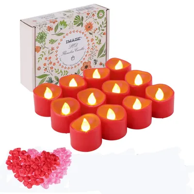 LED-Teelichter, 12 Stück, Timer, Rot, mit Rosenblättern
