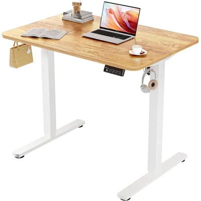 Image de Bureau réglable en hauteur, 90x60 cm, électrique, couleur marron clair