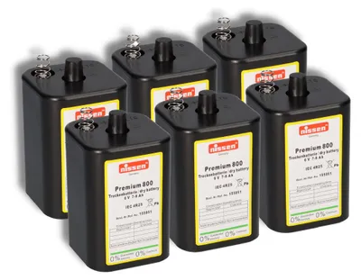 Produktbild von 6x Nissen 4R25 Premium 800 - 6V 7-9Ah 6 Volt Hochleistungs- Blockbatterie für z.B. Baustellenleuchte / Baustellenlampe / Blinklampe/ Handscheinwerfer