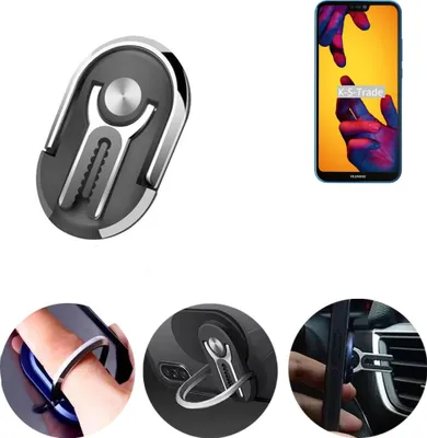 Produktbild von K-S-Trade 3in1 Smartphone-Ring Handy-Ring kompatibel mit Huawei P20 Lite Dual-SIM Fingerhalterung  Handyring Tischständer Lüftungsgitter-Halterung