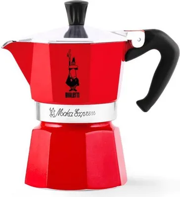 Produktbild von Espressokocher Bialetti Moka Express, 3 Tassen, Rot, Poliertes Aluminium