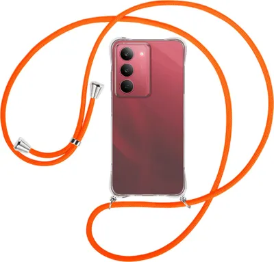 Produktbild von Handykette Backcover-Schutzhülle mit Band (Metall silberfarben) für Realme 14X 5G - neonorange