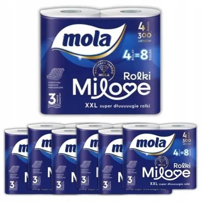 Zdjęcie produktu dla Papier toaletowy 3 warstwowy Mola Milove 4 sztuki (300 listków) x 7 opakowań