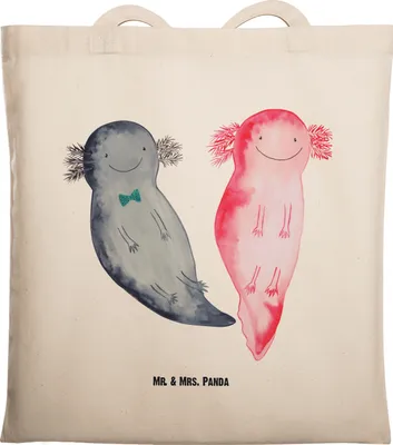 Produktbild von Mr. & Mrs. Panda Schultasche Axolotl Freundin - Transparent - Geschenk, Tasche, Laptoptasche, Shopping, Valentinstag, Liebe, Lurch, Tote Bag, Einkaufstasche, Beutel