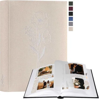 Produktbild von Fotoalbum zum Selbstgestalten, Leinen Fotobuch, 60 weiße Seiten mit Pergamin, 19x27 cm, Beige