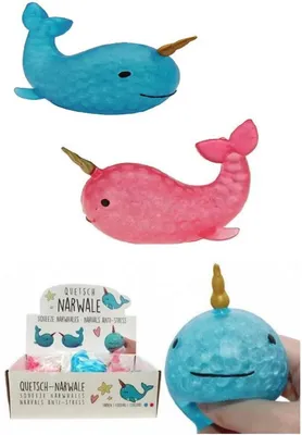 Produktbild von Quetsch Narwal 2er Set Wal - Einhorn-Wal , Quetschball, Quetsch, Figur, Stressball ,Knetball , Knautschball -Wal Antistress , Mitgebsel Gastgeschenke
