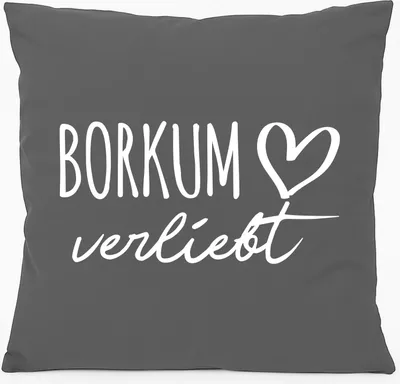 Produktbild von Huuraa Kissen Borkum verliebt 40x40cm mit Füllung Steel Grey Baumwolle Dekokissen Geschenkidee