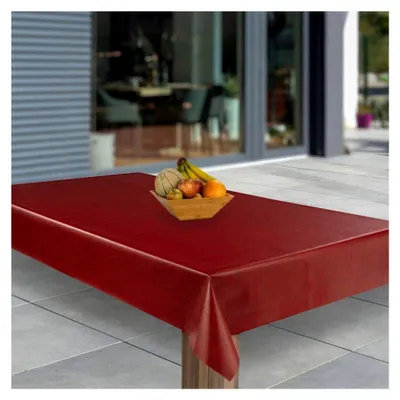 Produktbild von Wachstuch-Tischdecke Abwaschbar für den Garten, PVC, Eckig, Wasserabweisend, Muster: Weinrot Leinenoptik, Größe: 100x220