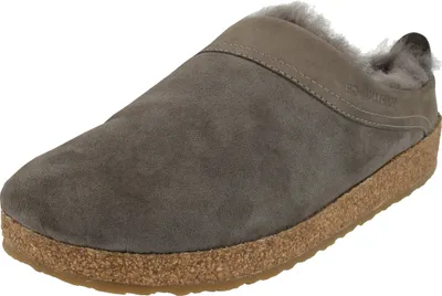 Produktbild von Haflinger Damen Hausschuh Herren Pantoffel Lammfell Leder Clog Snowbird 713015, Größe:43 EU, Farbe:Grau