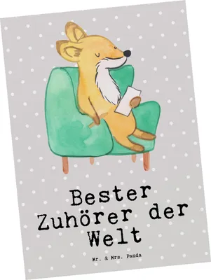 Produktbild von Mr. & Mrs. Panda Postkarte Fuchs Bester Zuhörer der Welt - Grau Pastell - Geschenk, Freundin, Hilfsbereit, Freund, Ansichtskarten, bildkarte, Ansichtskarte, Dankeschön