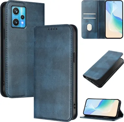 Obrázek produktu pro Pouzdro pro Realme 9 Pro+/Realme 9 4G/Narzo 50 Pro, vintage kožené pouzdro s RFID ochranou, přihrádkami na karty, stojánkem Modrý