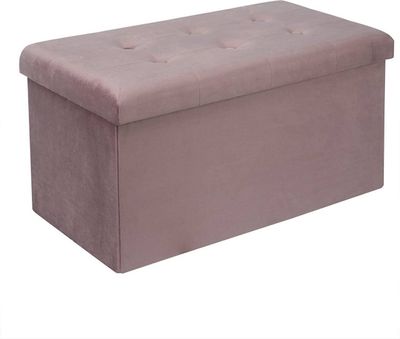 WOLTU Sitzbank faltbar mit Stauraum, Gepolsterte Sitzfläche aus Samt, 80 L, Rosa