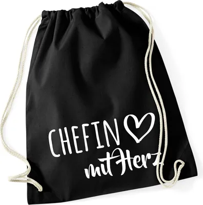 Produktbild von Huuraa Turnbeutel Chefin mit Herz 12 Liter Black Baumwolle Rucksack Geschenkidee