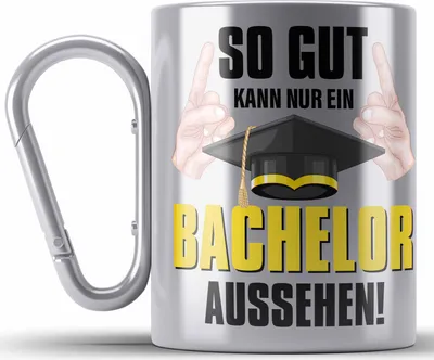Produktbild von Trendation - Bachelor Abschluss Geschenk Edelstahl Tasse Karabiner Prüfung Bestanden Uni Graduation Geschenkidee - So Gut Kann Nur Ein Bachelor Aussehen (Silber)