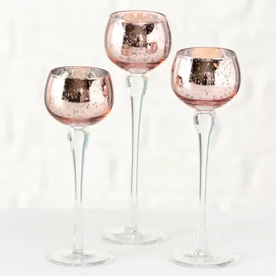 Produktbild von Windlicht Minou Pokal aus Glas rosa H 18 - 22 cm 3er Set