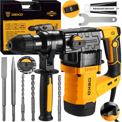 DEKO DKRH32T15 Bohrhammer, 1500 W, 6 J, SDS-Plus, 3 Betriebsarten