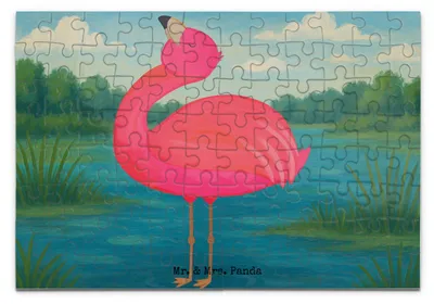 Produktbild von Mr. & Mrs. Panda Puzzle Flamingo Stolz Design 96 Teile - Weiß - Geschenk, 2000, 500, Freundin, Tochter, Rosa, Geduldspiel, Puzzlespiel, 1500