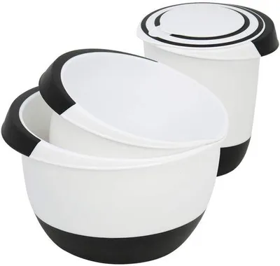 Immagine prodotto di Set di 3 ciotole da cucina con beccuccio di colatura e base antiscivolo, bianco/nero – 12×15,5 cm (1,2 L), 17×11,5 cm (1,7 L), 20×13 cm (1,2 L)