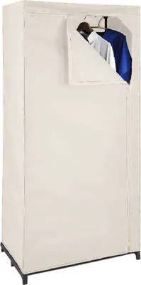 Produktbild von Textil Kleiderschrank beige mit Kleiderstange Stoffschrank Faltschrank Garderobe