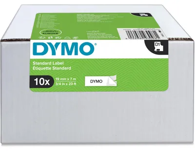 Obrázek produktu pro DYMO promo speciální balení - 10x páska D1 19 mm x 7m, černá na bílé, Bílá, Samolepicí štítek, DP1, Vyjímatelná, LabelPoint 350, LabelManager 350D, LabelManager 360D, LabelManager 400, LabelWriter 400 Duo,..., 1,9 cm