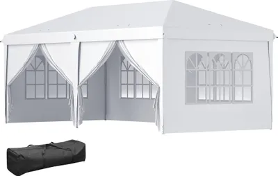 Produktbild von Faltpavillon 6x3 m wasserdicht, 6 Seitenwände, Reißverschluss, Stahl, Weiß
